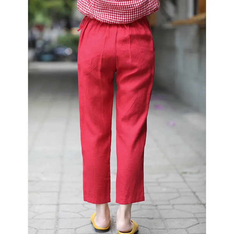 Linen Summer Autumn Women Casual Pants with Pockets SMM97207