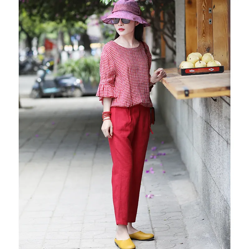 Linen Summer Autumn Women Casual Pants with Pockets SMM97207