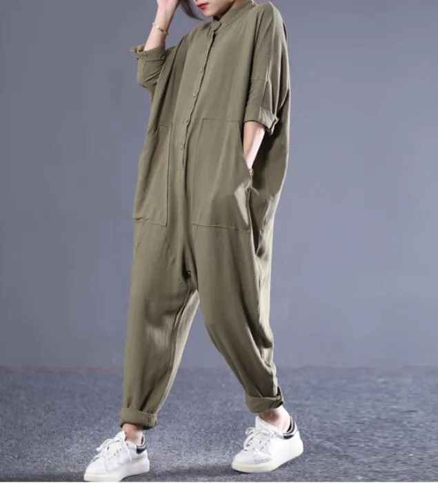 Loose Linen Women Casual Jumpsuits With Pockets PZ97251