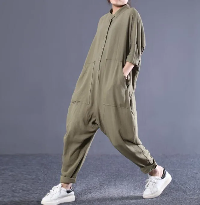 Loose Linen Women Casual Jumpsuits With Pockets PZ97251