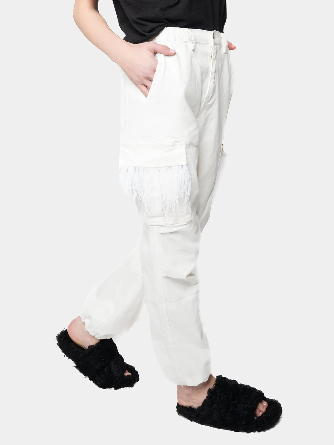 MADRID - Cargo Pants White Feather Marabù White