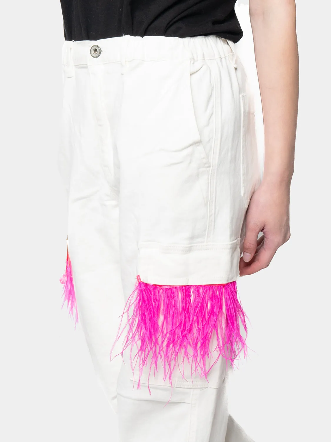 MADRID-White Cargo Pants White Feathers Marabù Riflsia