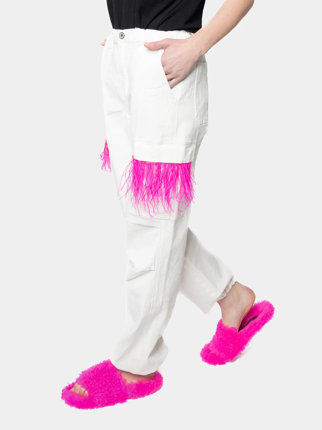 MADRID-White Cargo Pants White Feathers Marabù Riflsia