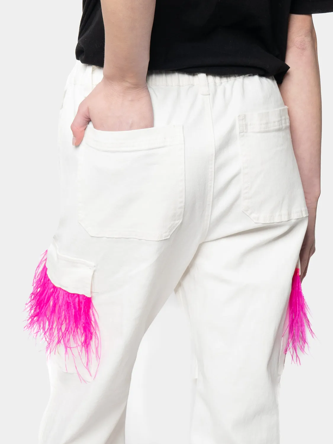 MADRID-White Cargo Pants White Feathers Marabù Riflsia