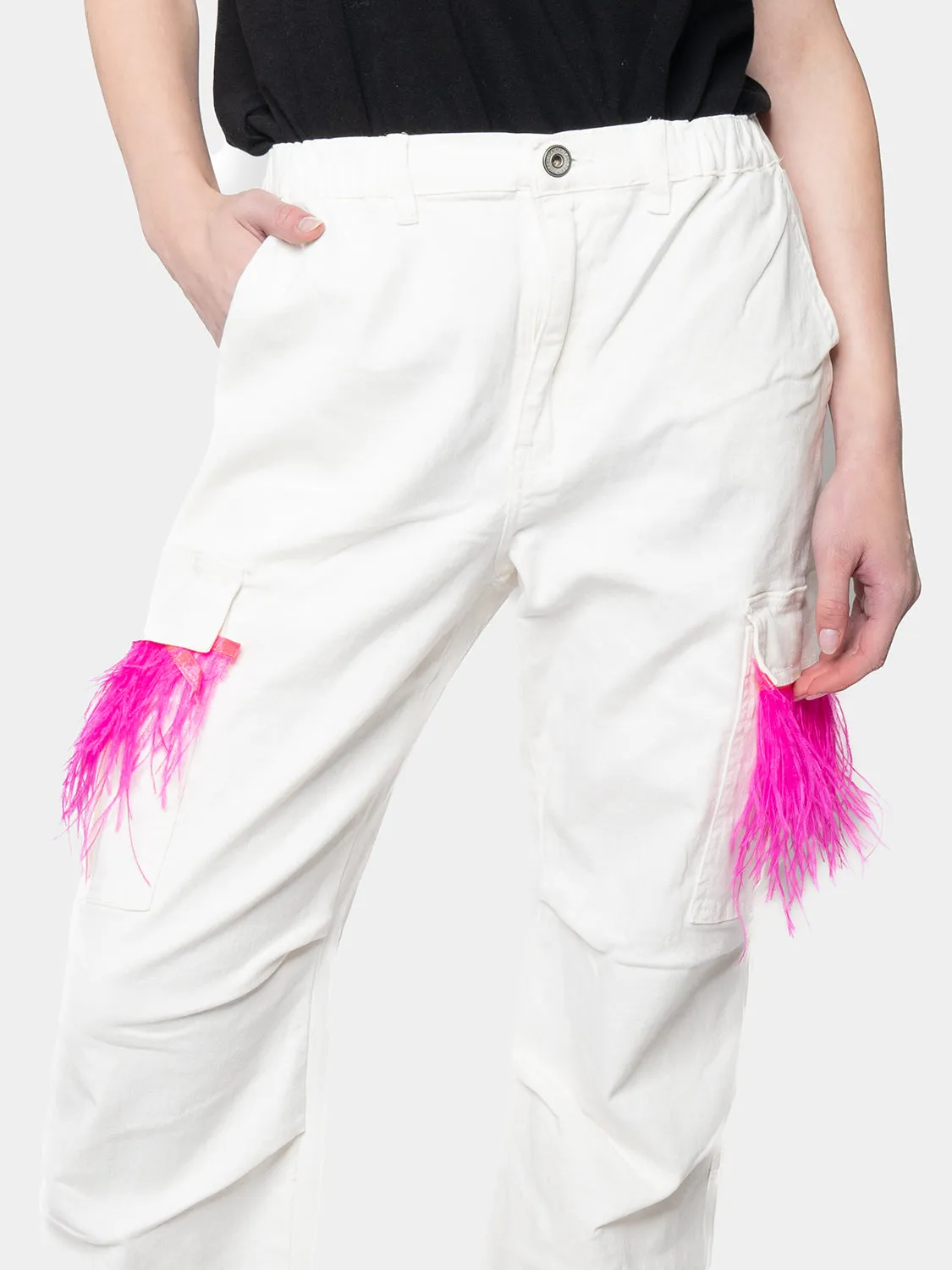 MADRID-White Cargo Pants White Feathers Marabù Riflsia