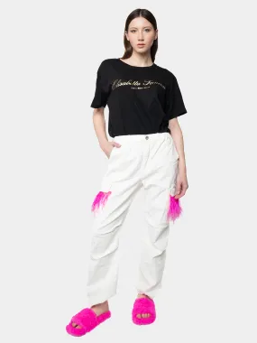 MADRID-White Cargo Pants White Feathers Marabù Riflsia