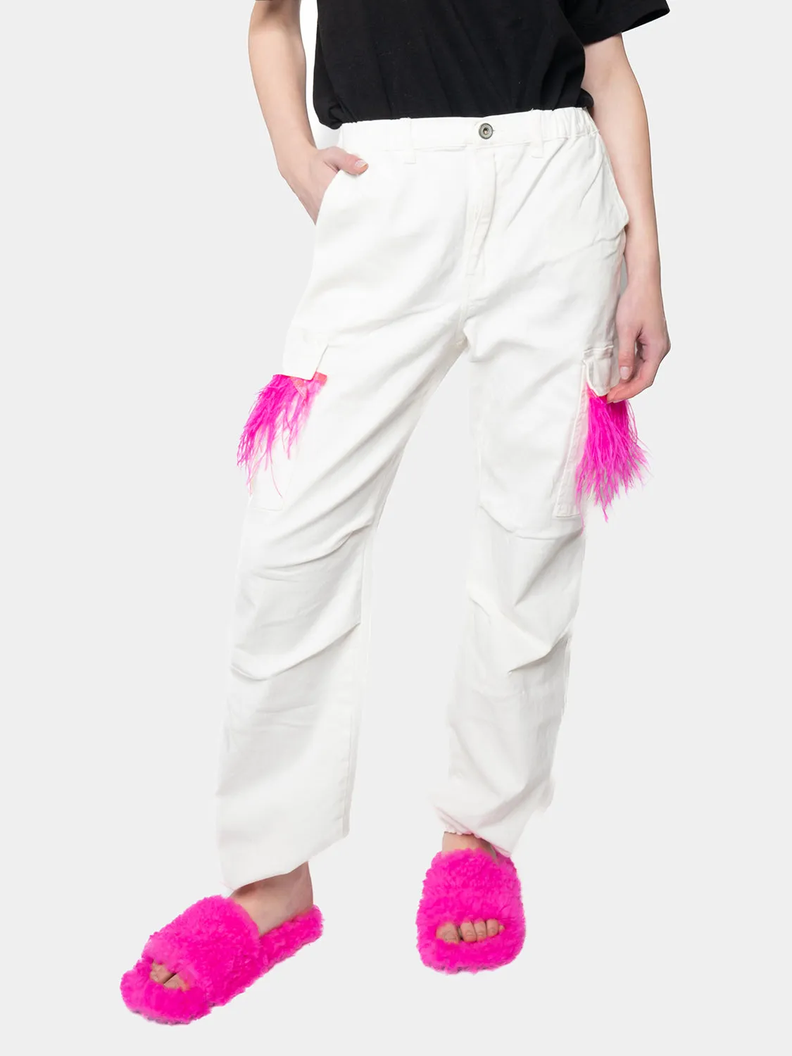 MADRID-White Cargo Pants White Feathers Marabù Riflsia