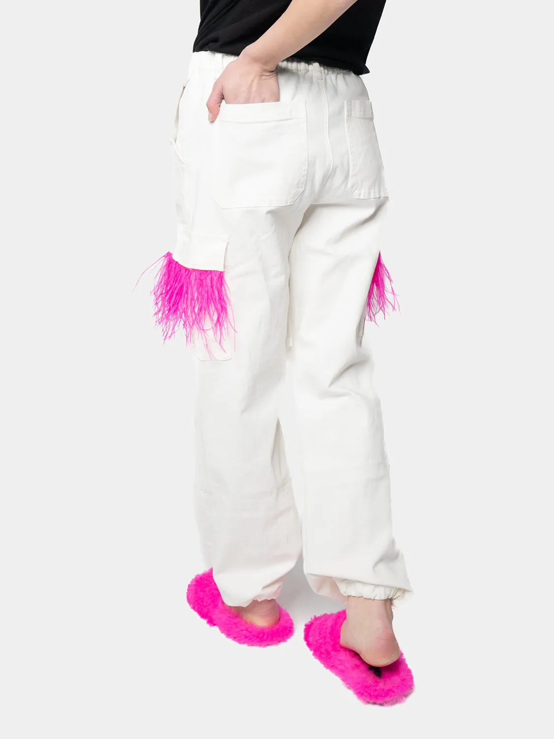 MADRID-White Cargo Pants White Feathers Marabù Riflsia