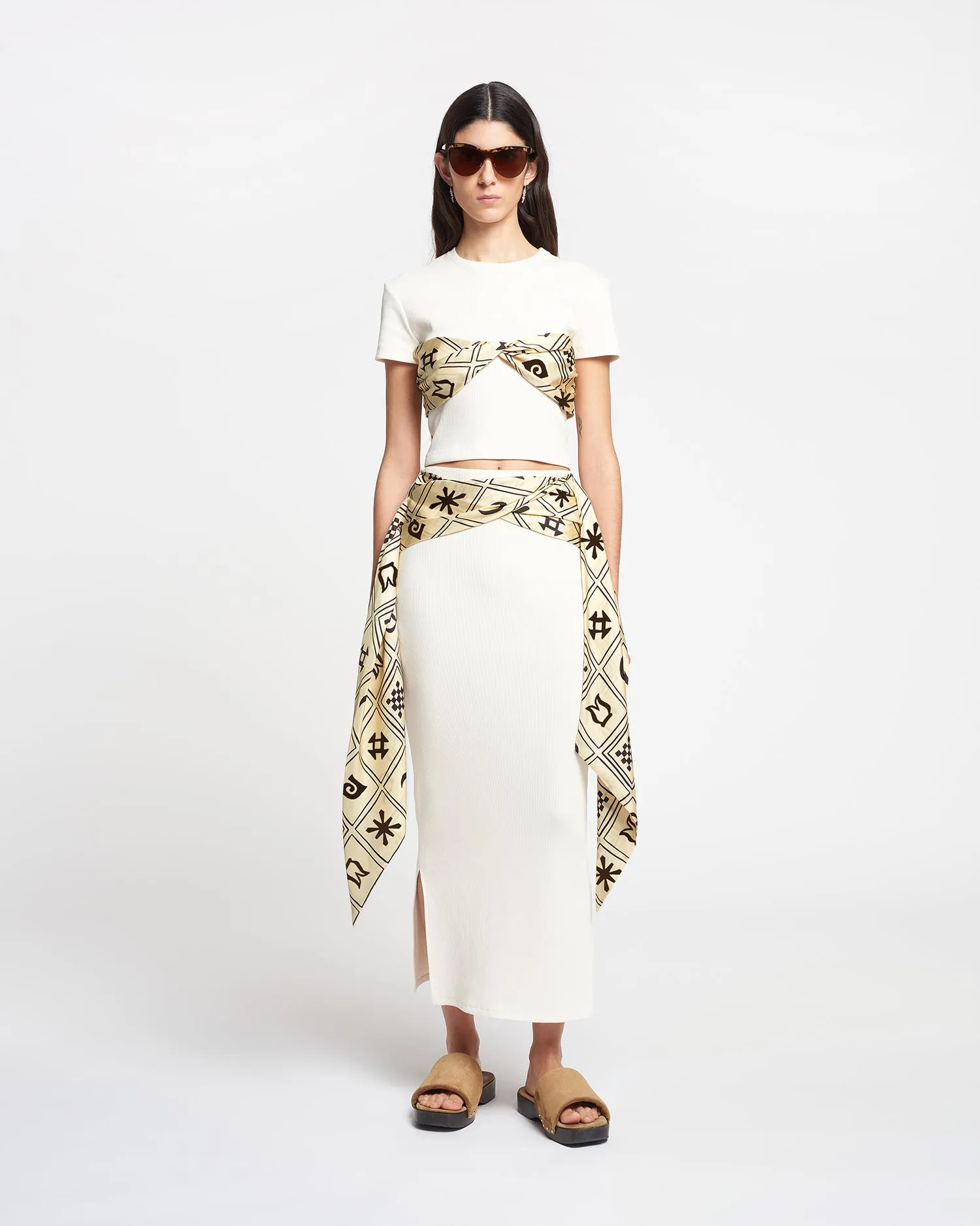 Maltha - Silk-Trimmed Ribbed-Jersey Skirt - Creme