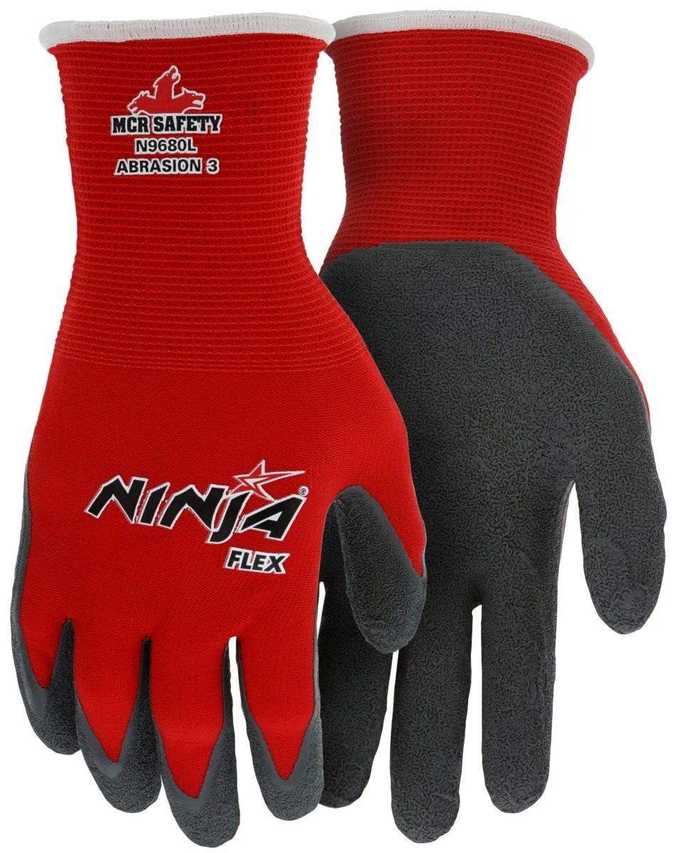 MCR Safety Ninja VPN9680S 15 Gauge Nylon Shell Flex Work Gloves, Red, 1 Pair