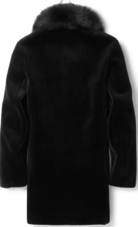 Men Long Faux Fur Coat Black