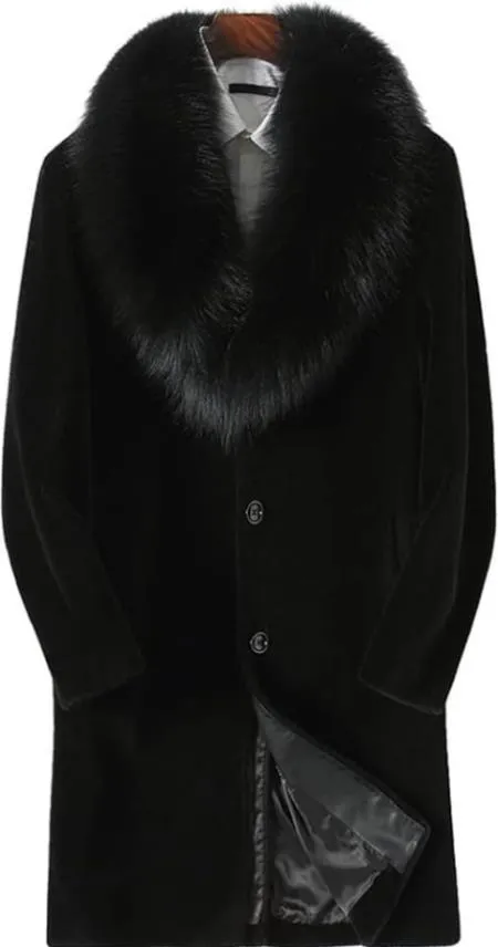 Men Long Faux Fur Coat Black