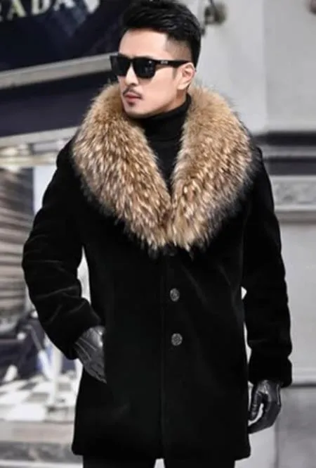 Men Long Faux Fur Coat Brown