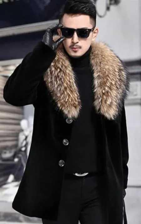 Men Long Faux Fur Coat Brown