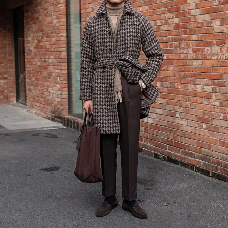 Men's Houndstooth Balmacaan Wool Coat Coffee