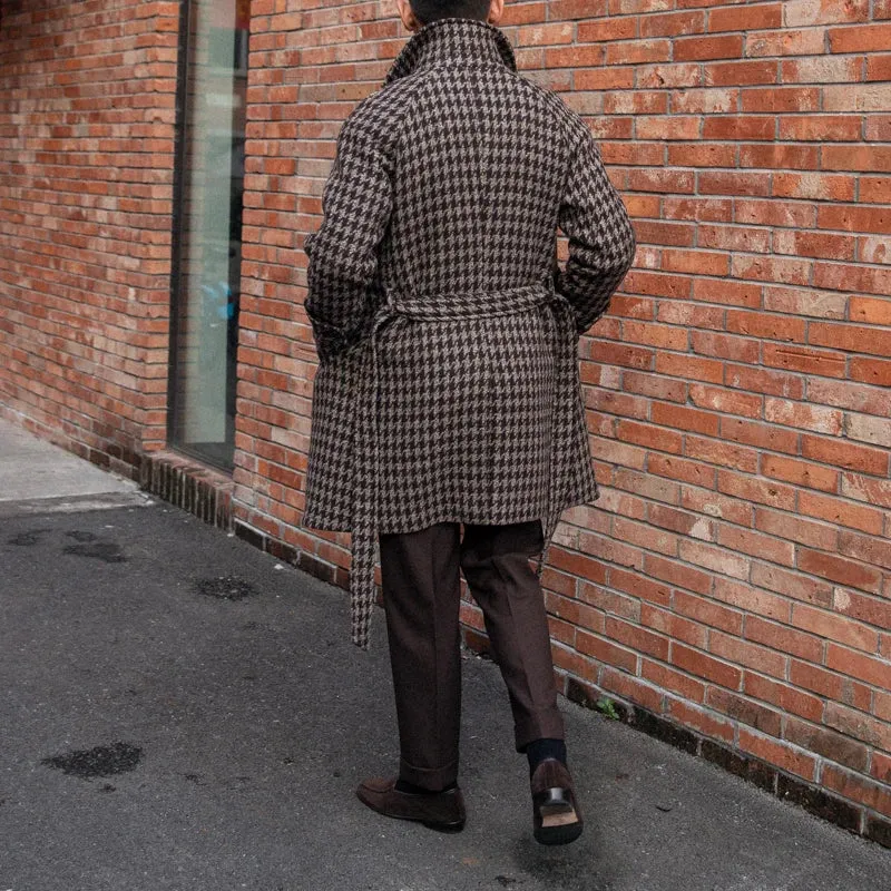 Men's Houndstooth Balmacaan Wool Coat Coffee