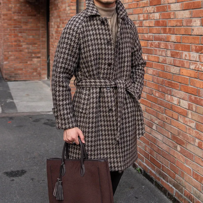 Men's Houndstooth Balmacaan Wool Coat Coffee