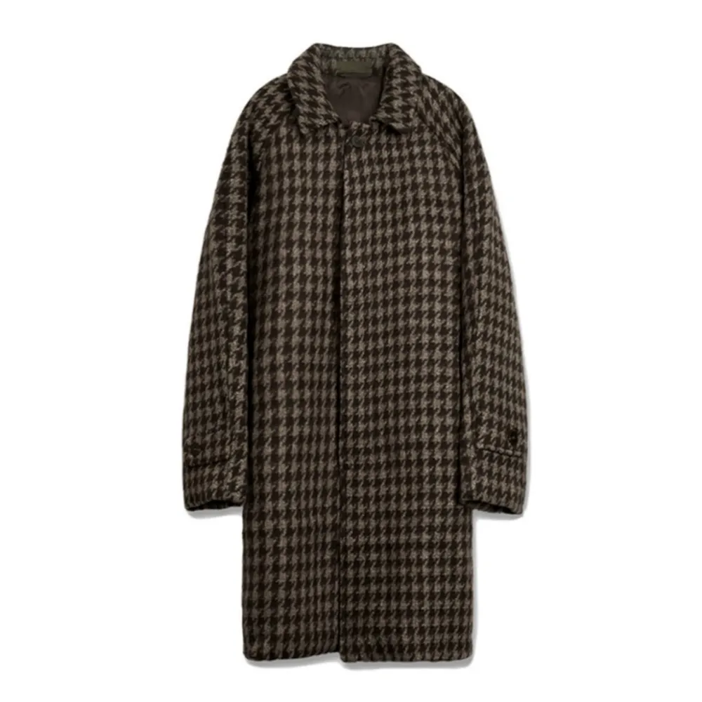 Men's Houndstooth Balmacaan Wool Coat Coffee