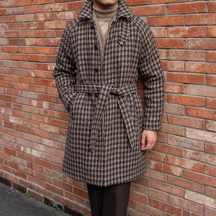 Men's Houndstooth Balmacaan Wool Coat Coffee