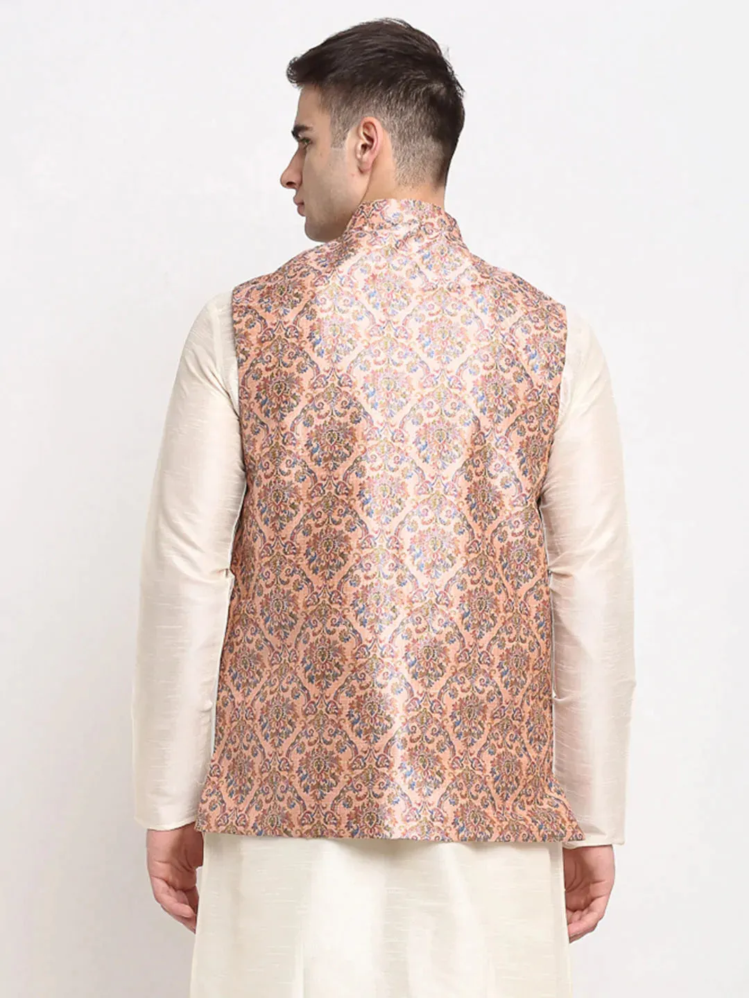 Men'S Peach Digital Printed Peach Waistcoat