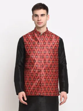 Men'S Red Digital Printed Red Waistcoat