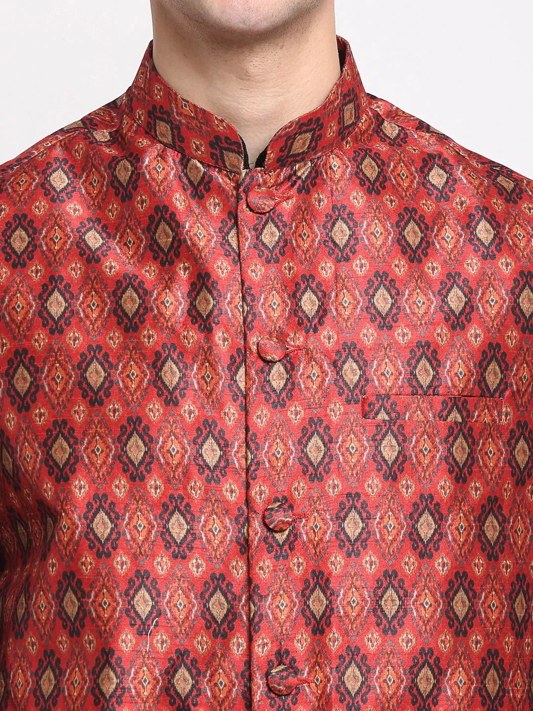 Men'S Red Digital Printed Red Waistcoat