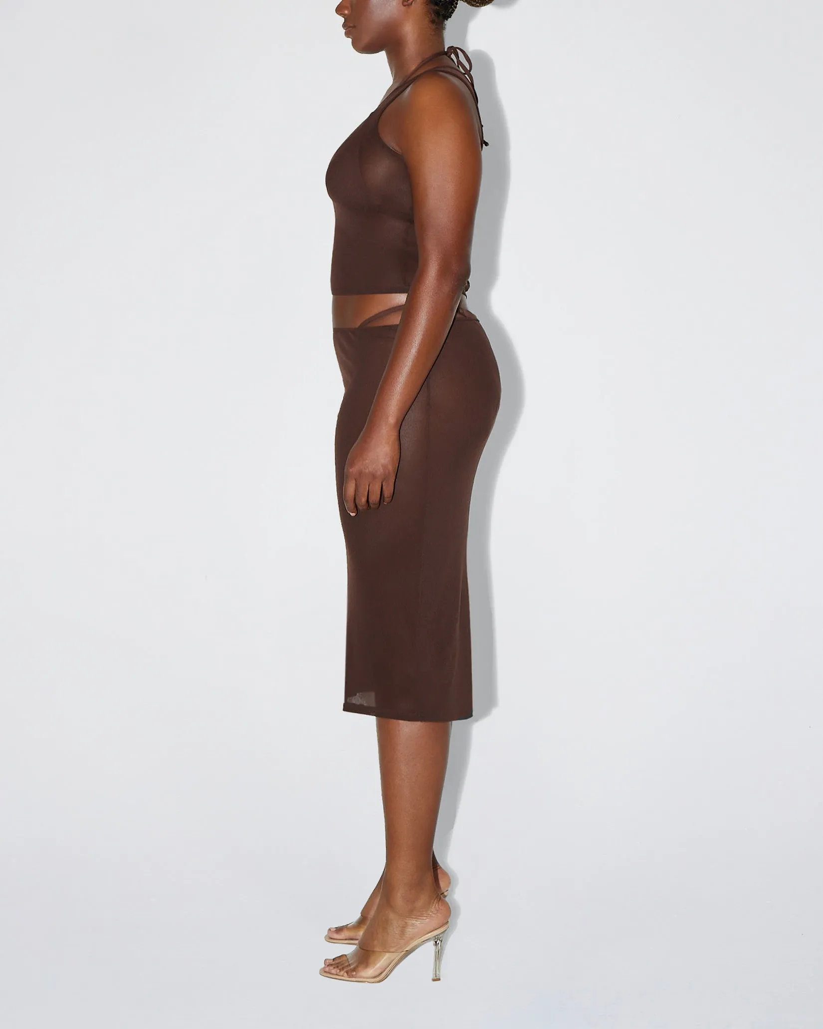 Mesh Midi Skirt | Chocolate