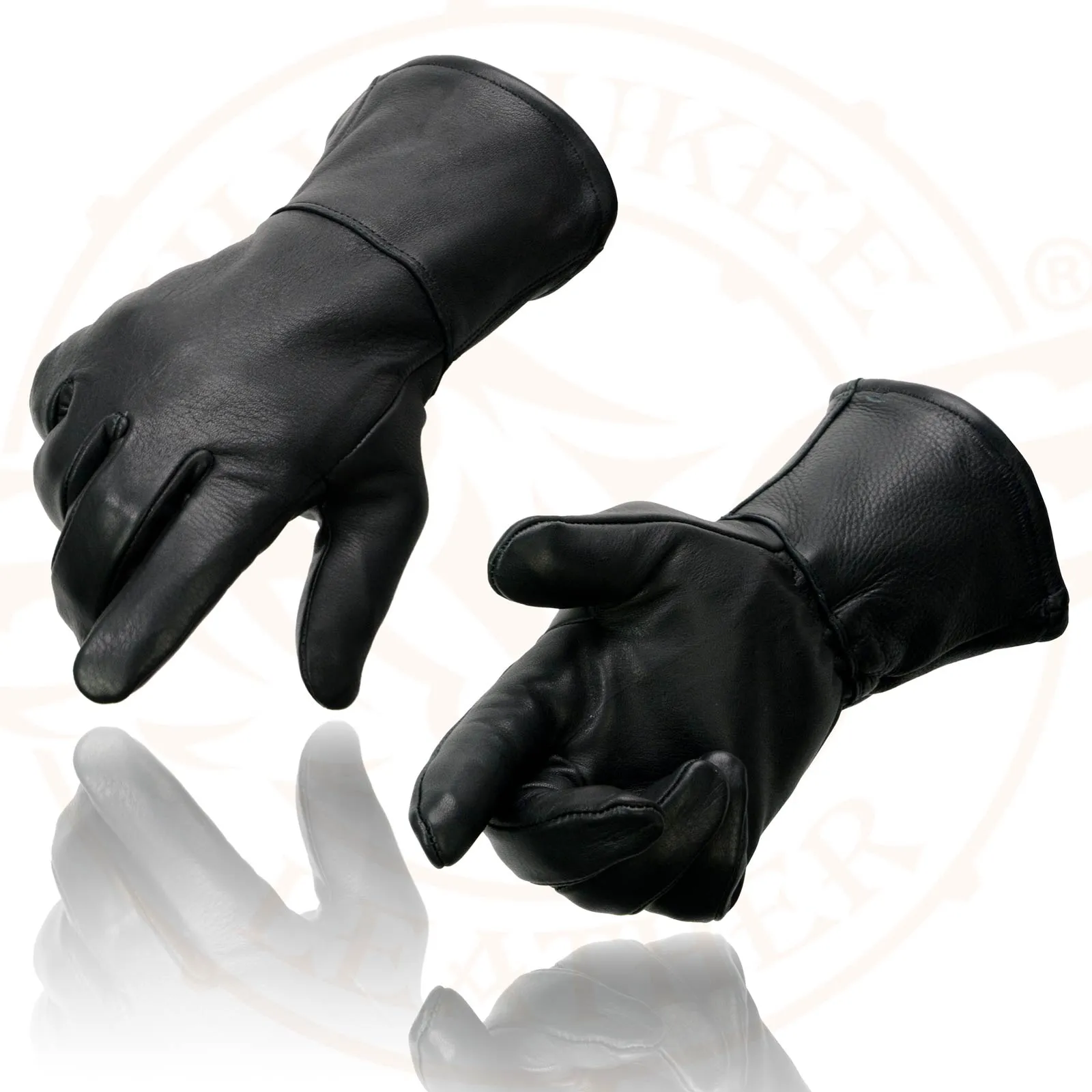 Milwaukee Leather Men's Gauntlet Motorcycle Hand Gloves- Black Deerskin Long Cuff Thermal Lined Leather Palm - G317