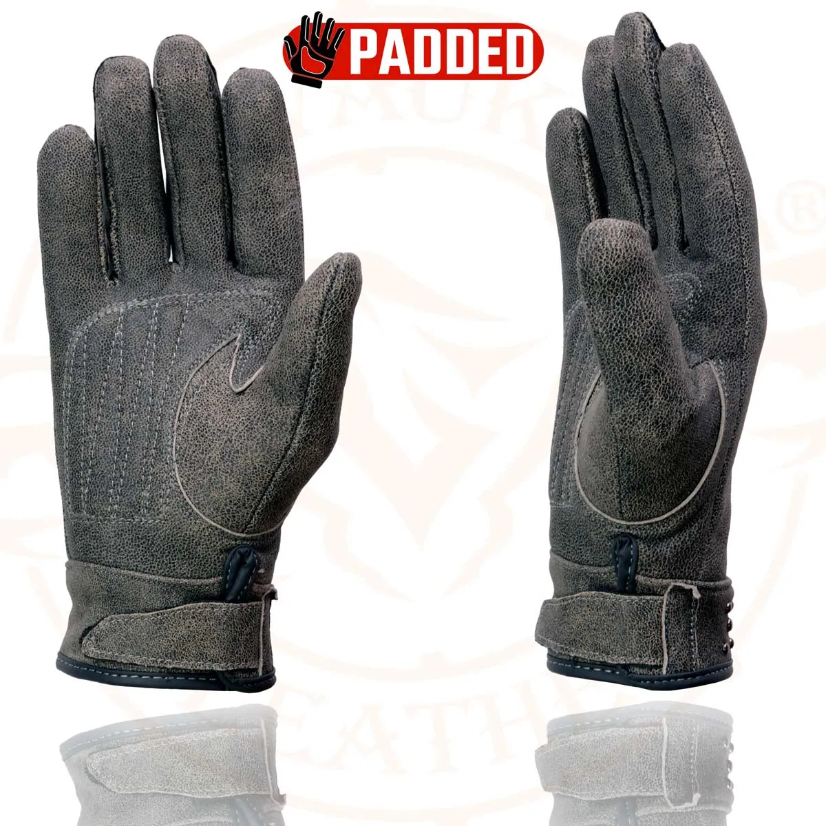 Milwaukee Leather MG7760 Women's Distressed Grey Leather Gel Palm Motorcycle Hand Gloves W/ Stylish ‘Wrist Detailing’