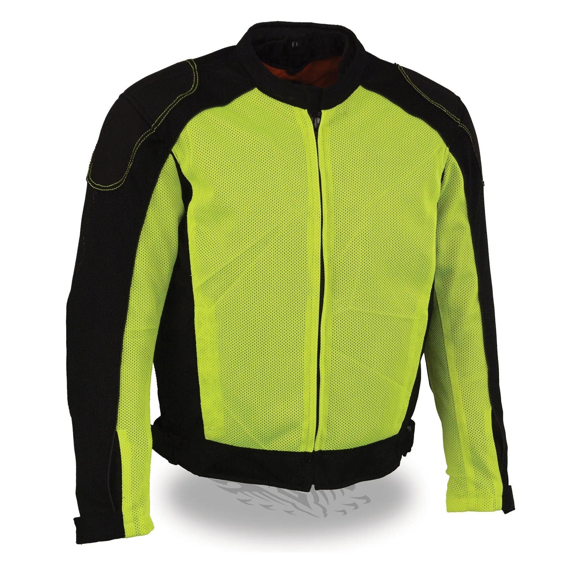 Milwaukee Leather MPM1790 Men's Black and Neon Green Hi Vis Mesh Racer Armored Jacket with Removable Rain Jacket