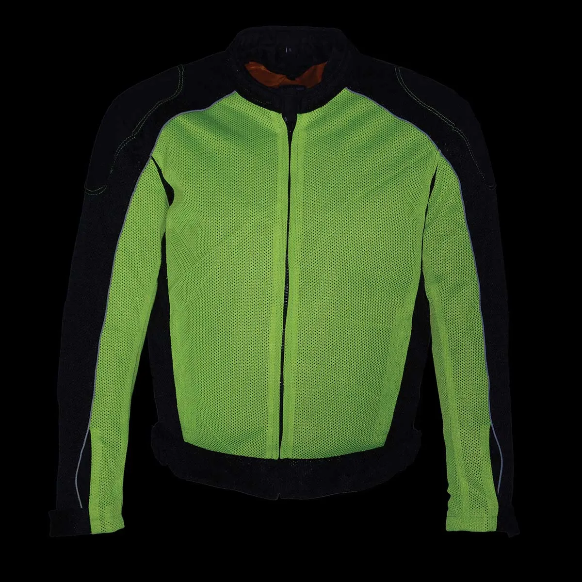 Milwaukee Leather MPM1790 Men's Black and Neon Green Hi Vis Mesh Racer Armored Jacket with Removable Rain Jacket