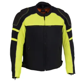 Milwaukee Leather MPM1791 Men's Black and Neon Green Armored Textile Motorcycle Riding Jacket