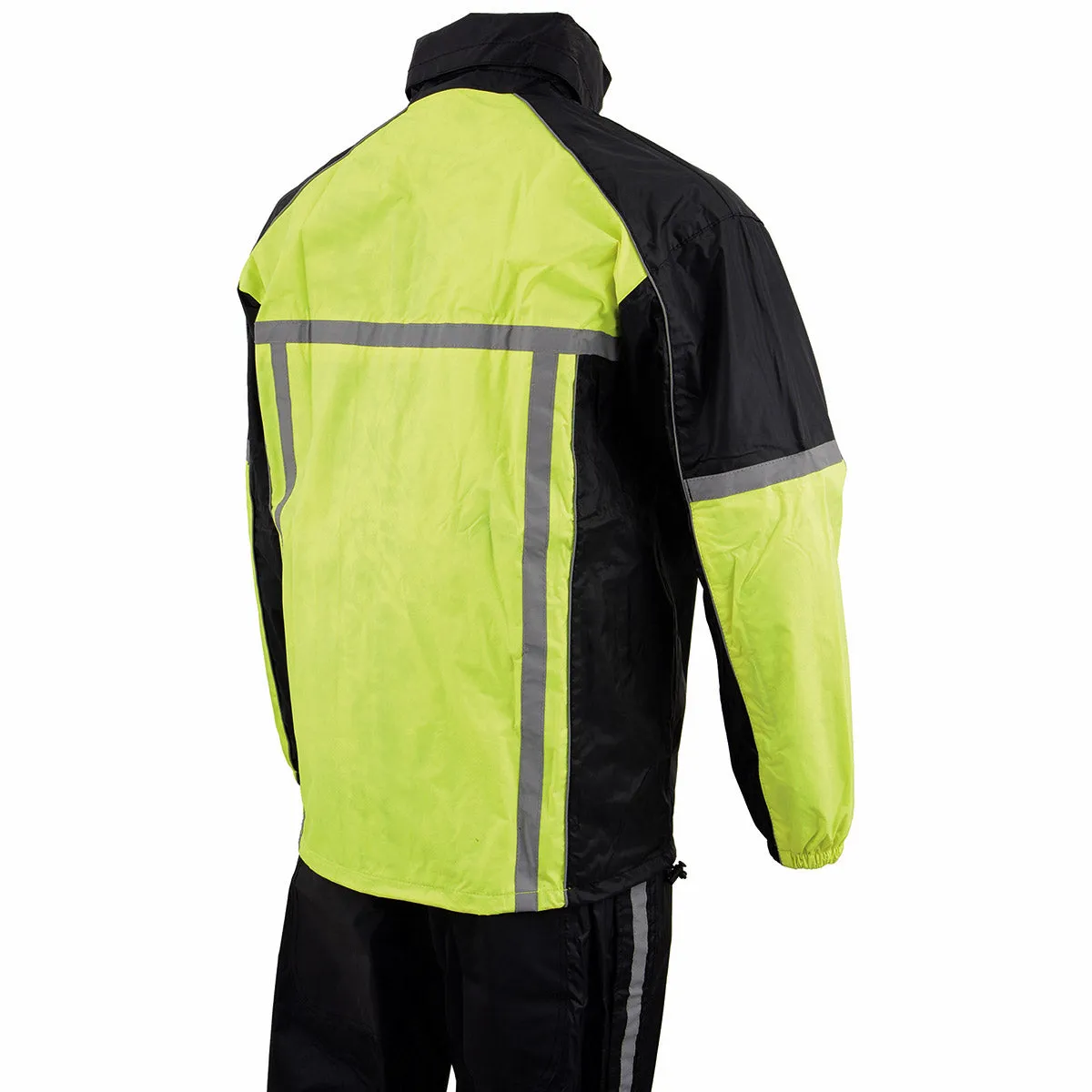 Milwaukee Leather MPM9510 Men's Black and Neon Green Motorcycle Water Resistant Rain Suit w/ Hi-Vis Reflective Tape