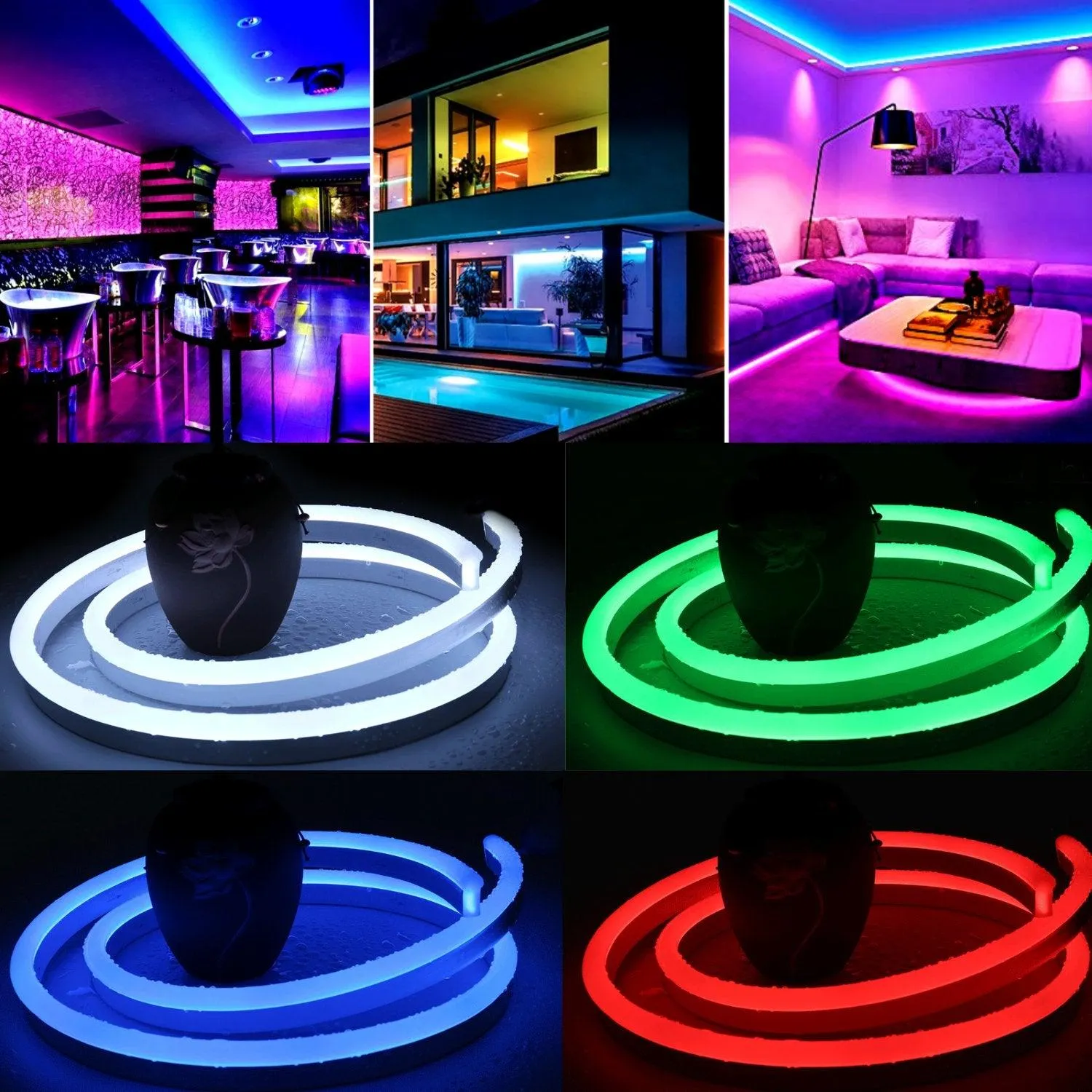 Mini RGB Neon Flex 6x12mm 24V IP65 Waterproof 5cm cut 10 Metre Kit