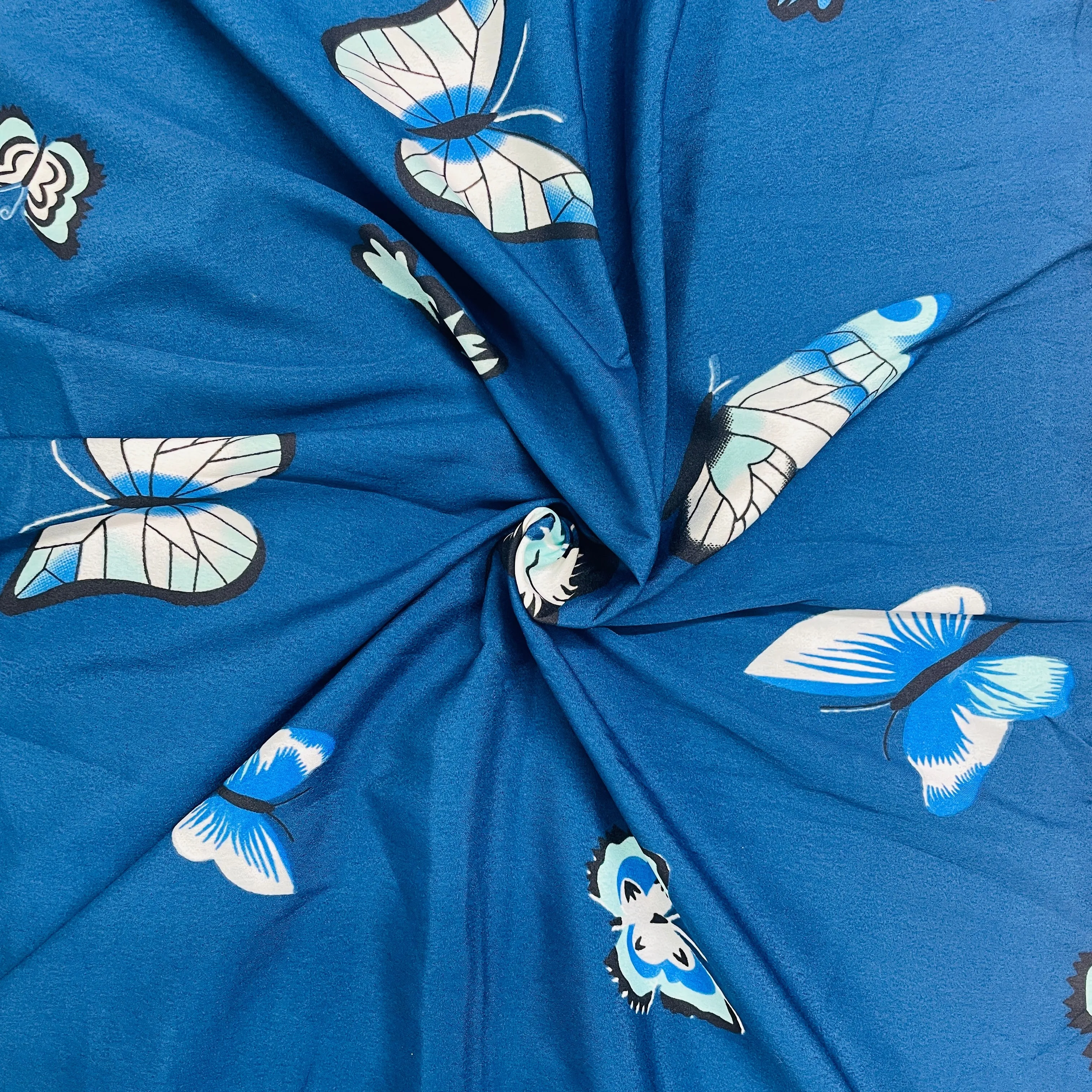 Navy Blue & Mulitcolor Butterfly Print Crepe Fabric