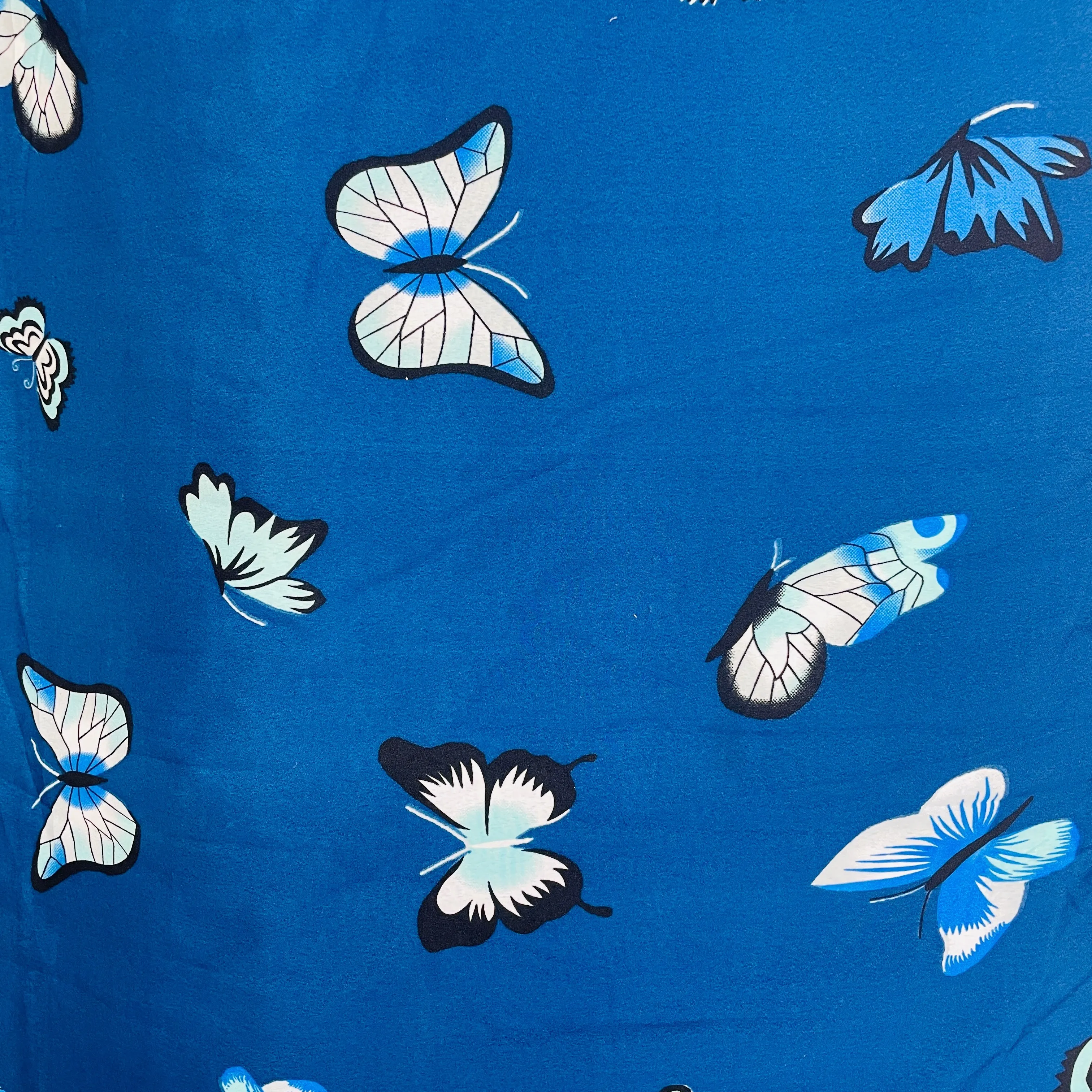 Navy Blue & Mulitcolor Butterfly Print Crepe Fabric