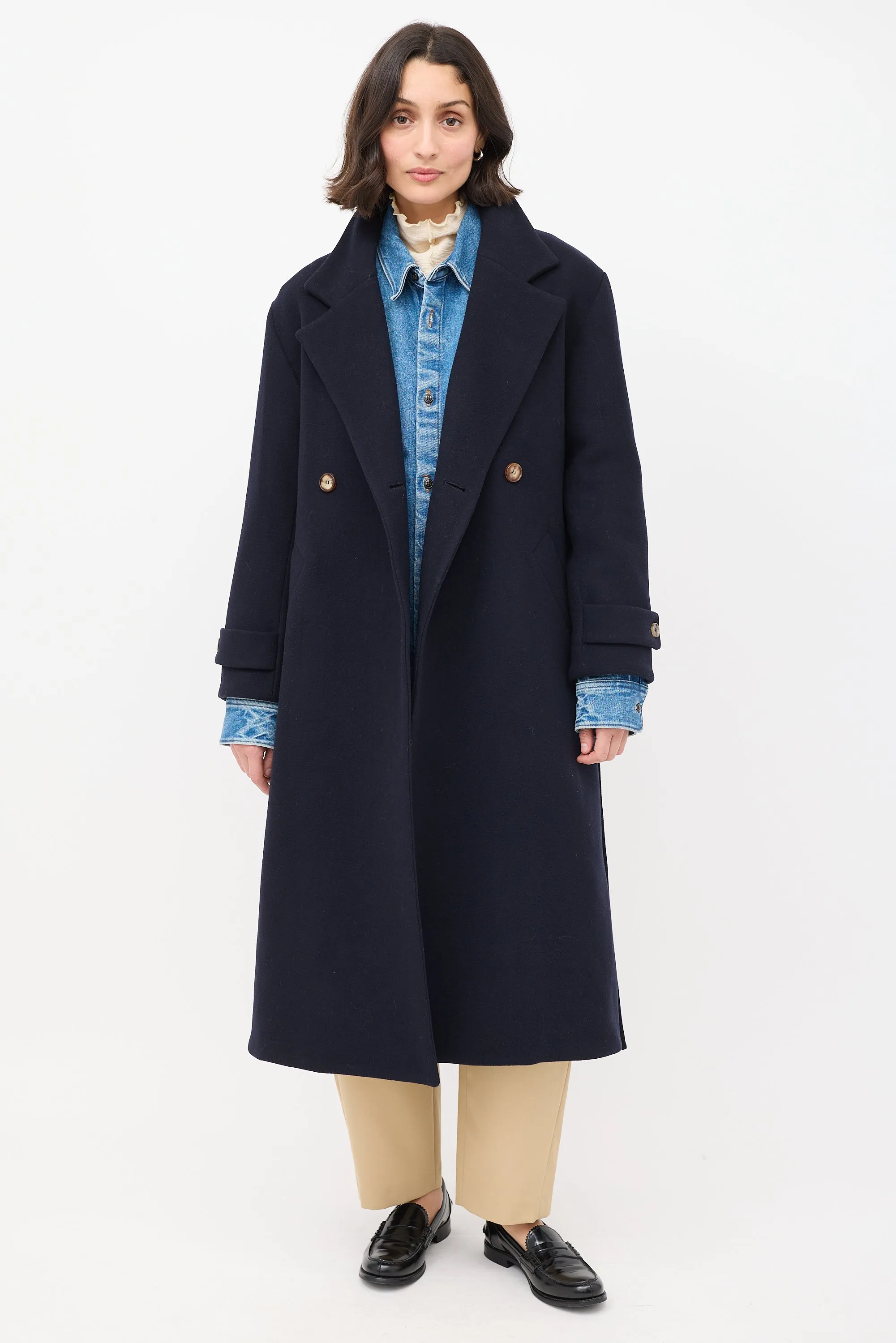 Navy Wool Claudia Belted Long Coat