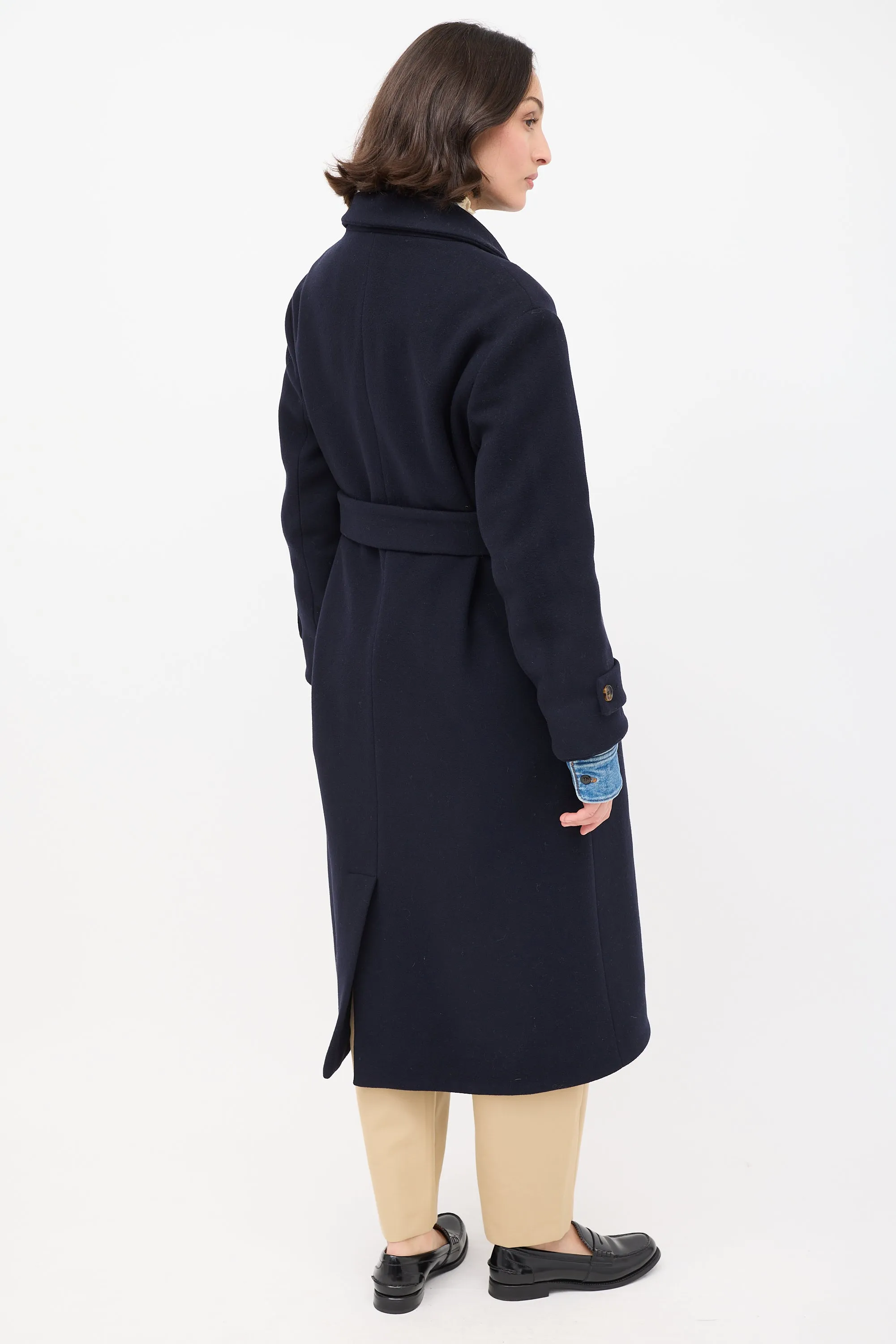 Navy Wool Claudia Belted Long Coat