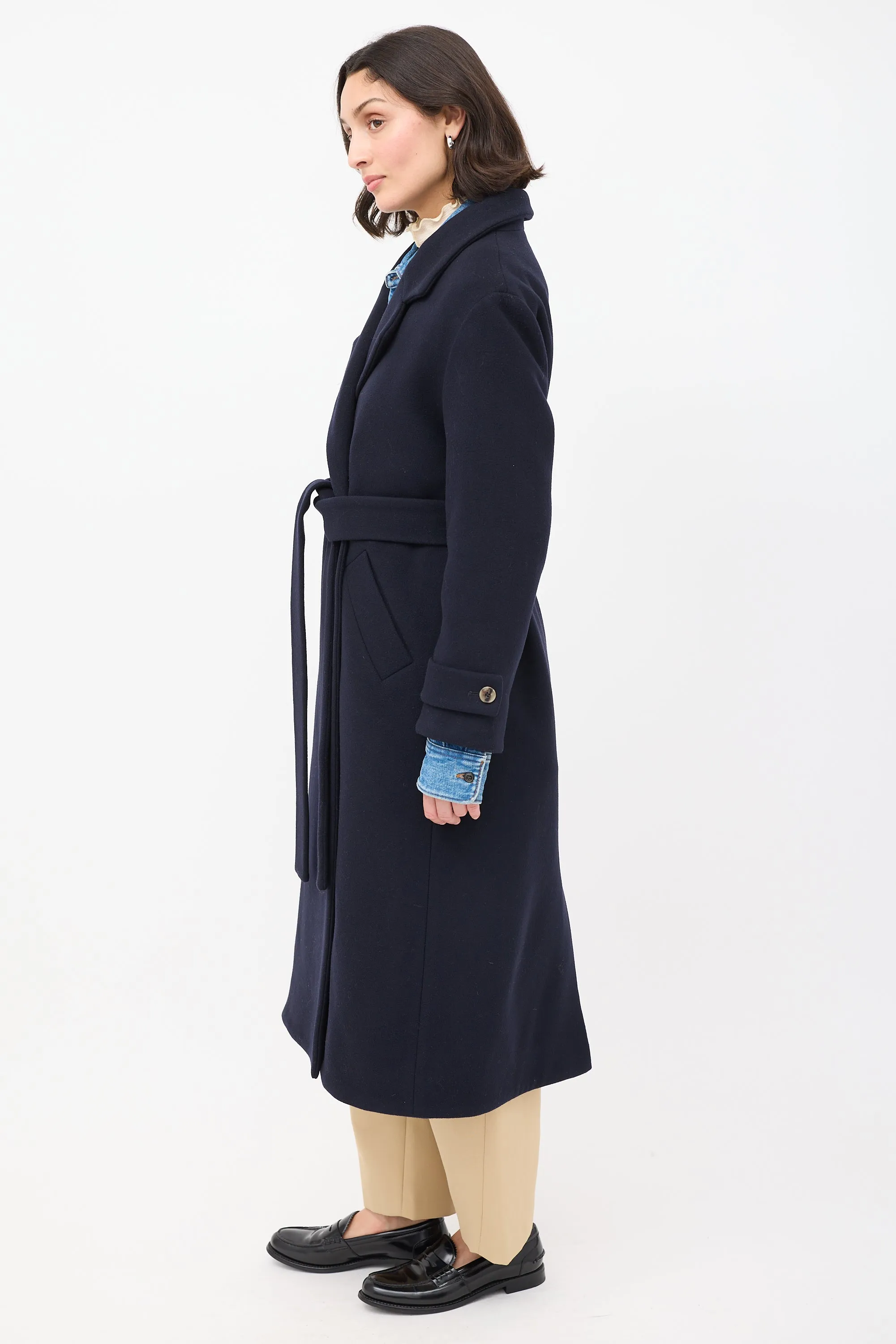 Navy Wool Claudia Belted Long Coat