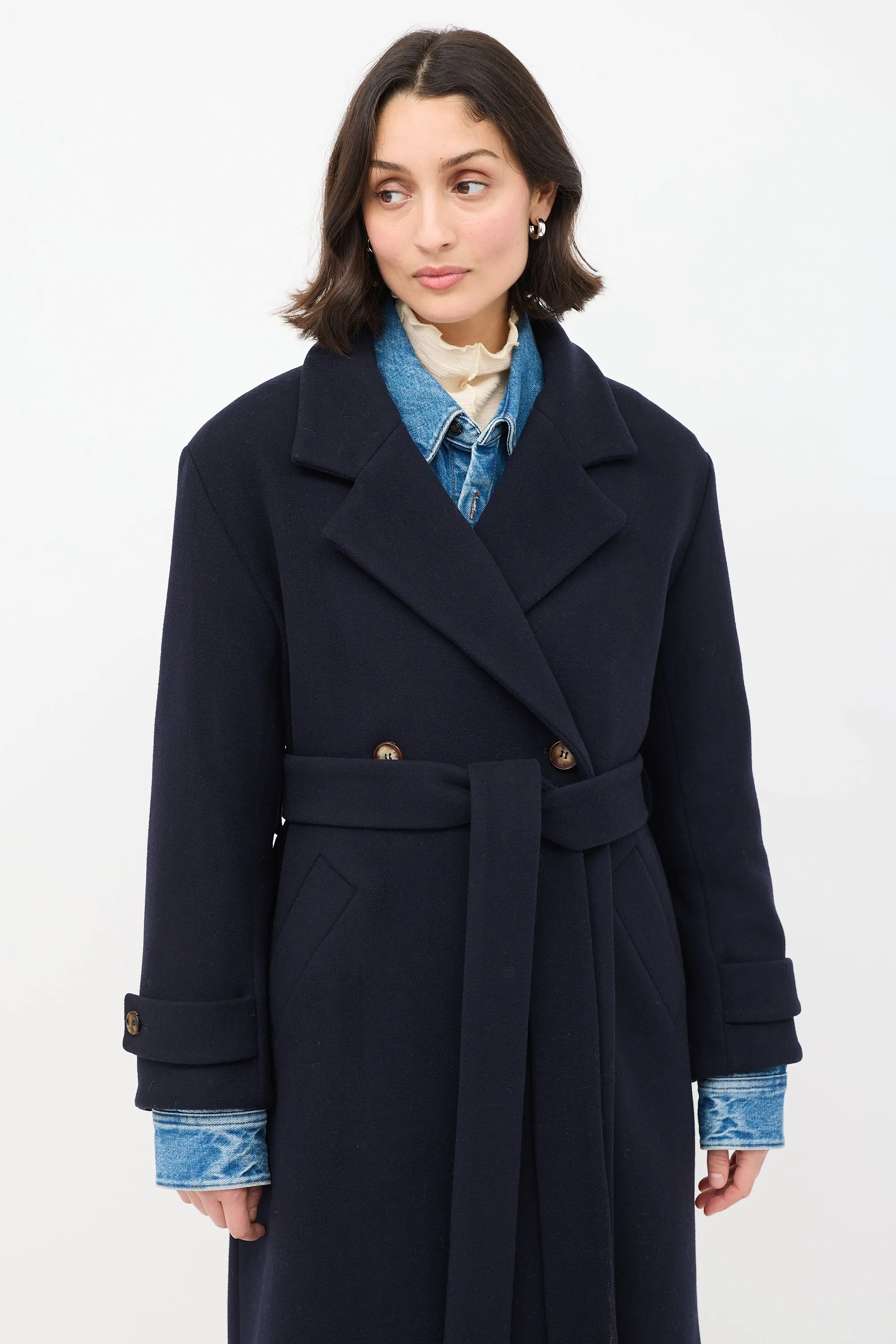 Navy Wool Claudia Belted Long Coat