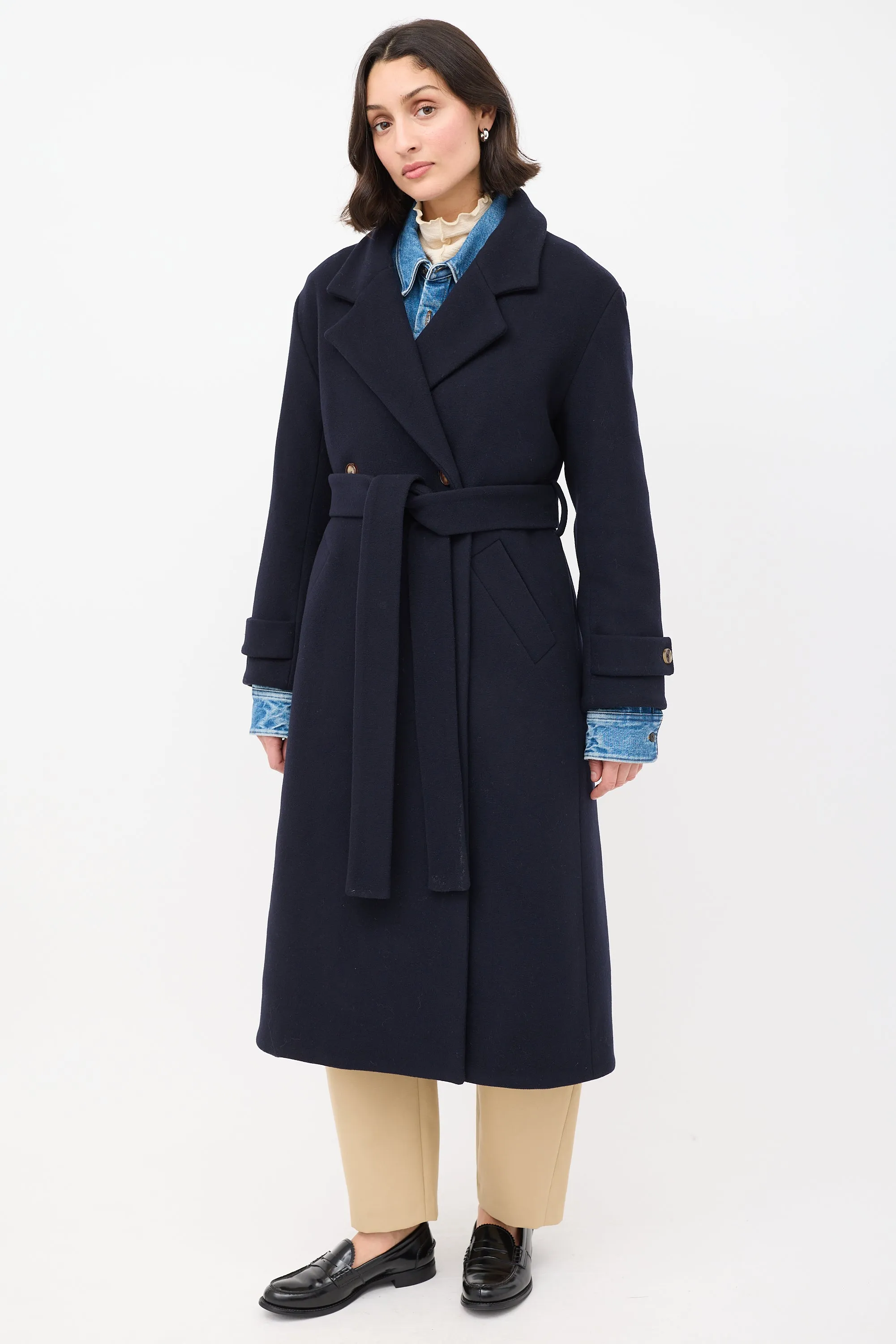 Navy Wool Claudia Belted Long Coat