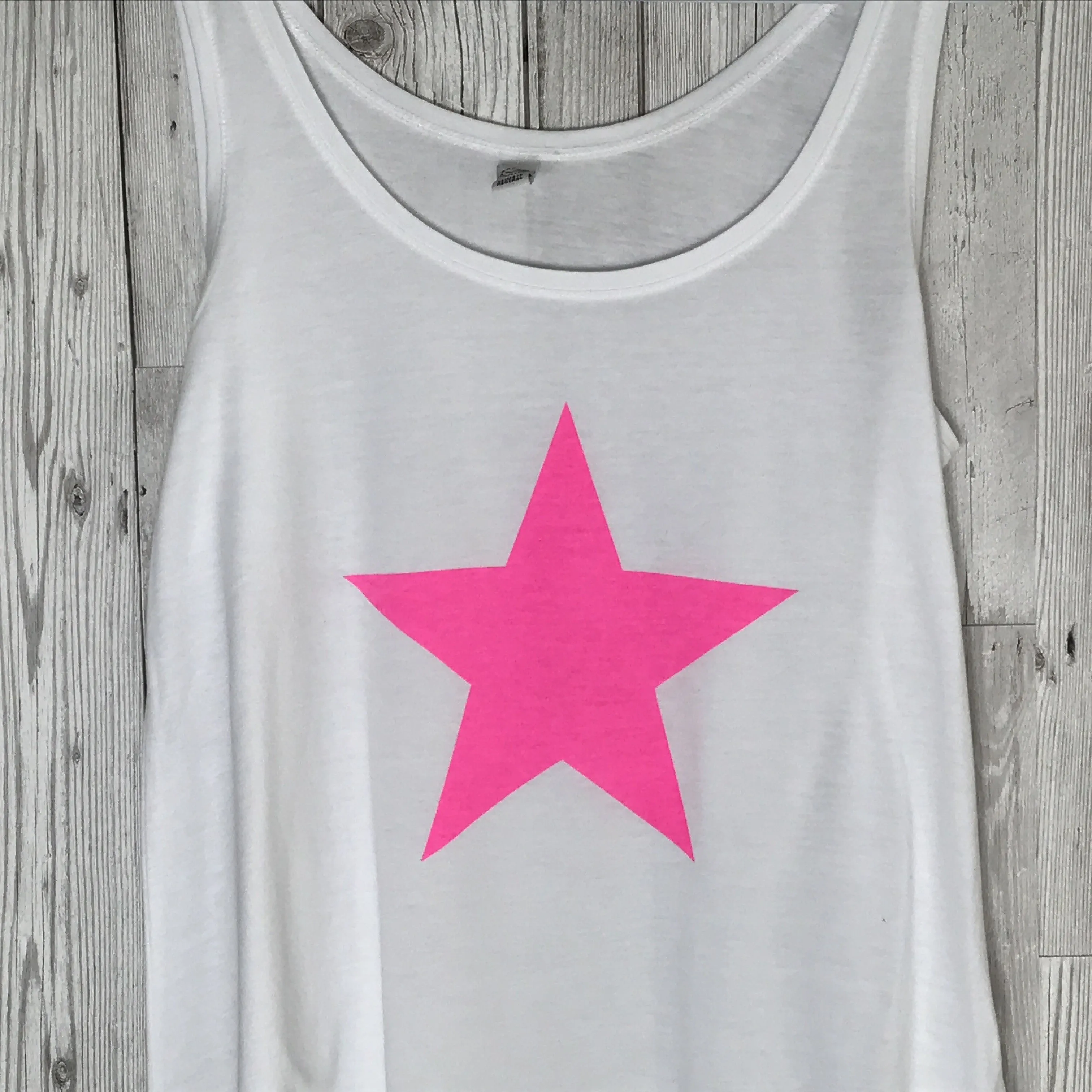 Neon pink star white vest *just 1 medium left*