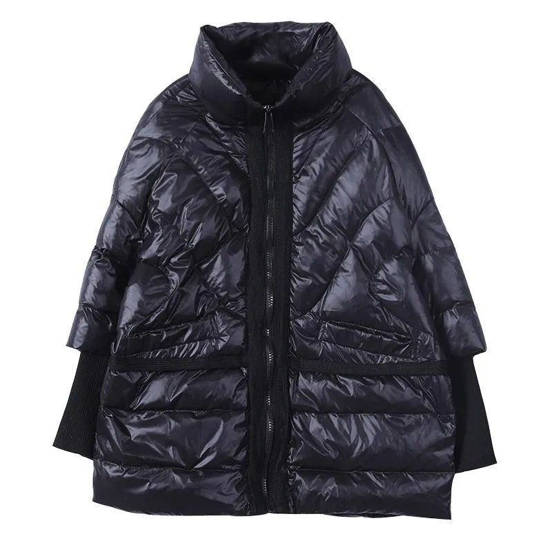 New black duck down coat plus size clothing down jacket stand collar patchwork women overcoat