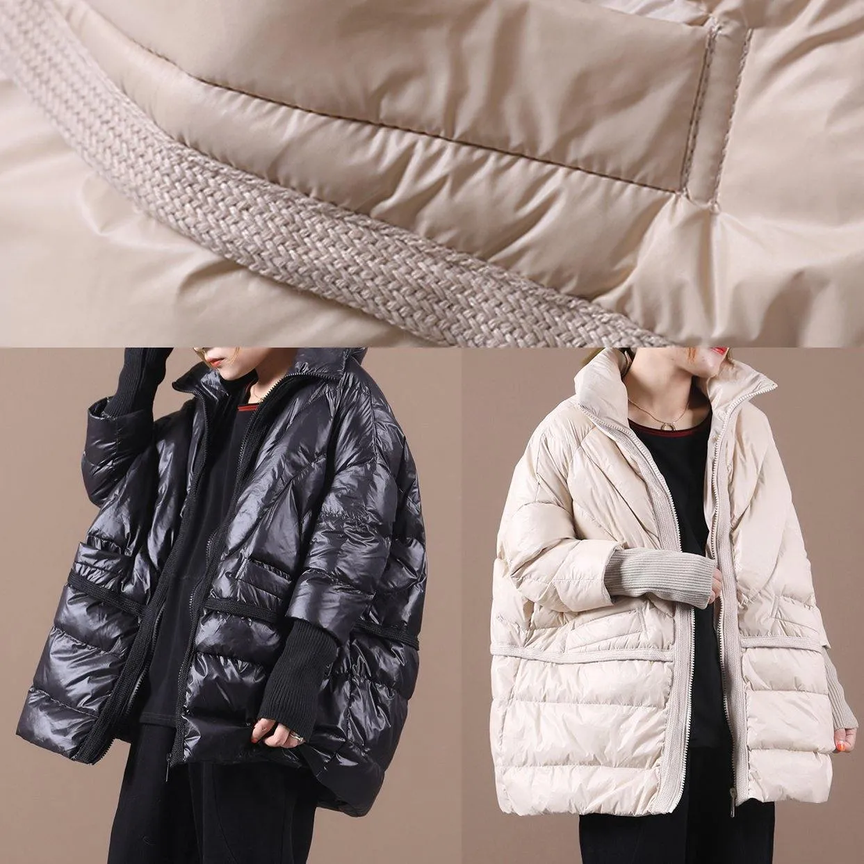 New black duck down coat plus size clothing down jacket stand collar patchwork women overcoat