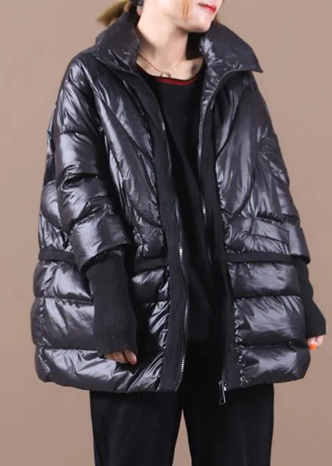 New black duck down coat plus size clothing down jacket stand collar patchwork women overcoat