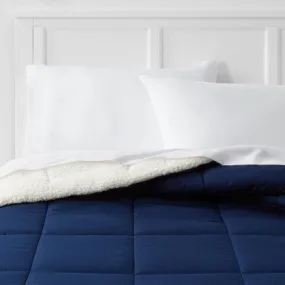 New - Room Essentials Knitted Reversible Comforter Sherpa Solid, Navy, Twin/TwinXL