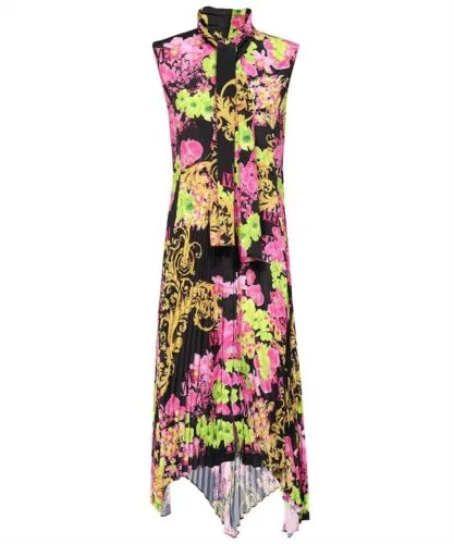 New Versace Logo Orchid Print Midi Shirt Dress For Ladies