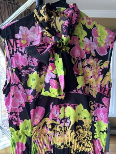 New Versace Logo Orchid Print Midi Shirt Dress For Ladies