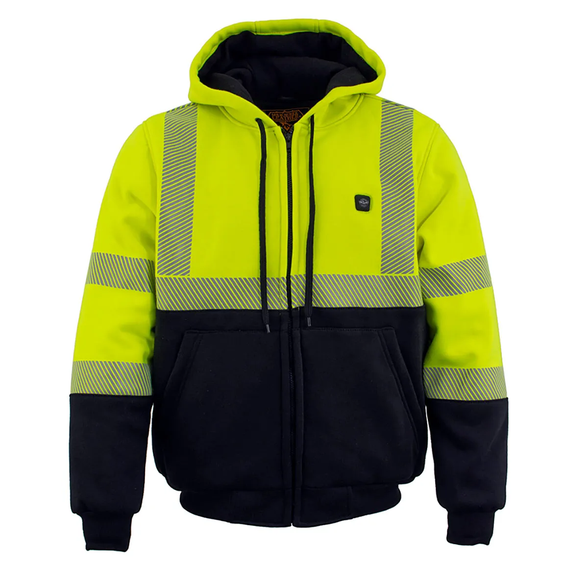 Nexgen Heat MPM1773SET Men's Heated High Visibility Work Hoodie, Neon Green Hi Vis Reflective Hoodie w/ Battery