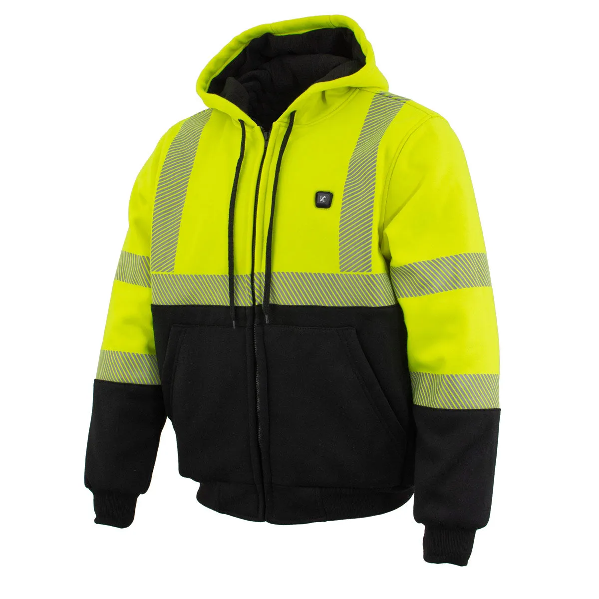 Nexgen Heat NXM1773SET Men's Heated High Visibility Work Hoodie, Neon Green Hi Vis Reflective Hoodie w/ Battery